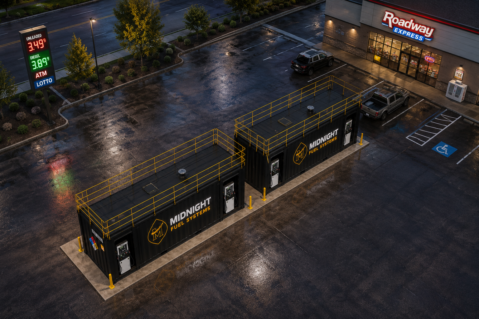 Concept render — gas station integration view B