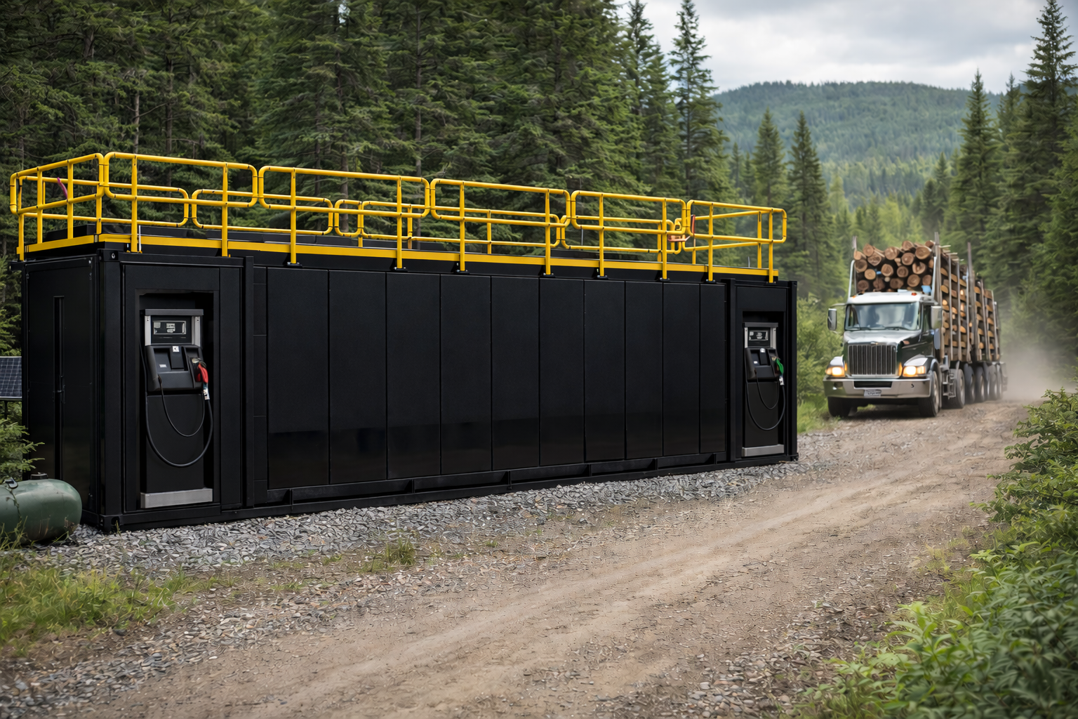 Concept render — Midnight Fuel Systems enclosure (view 1)